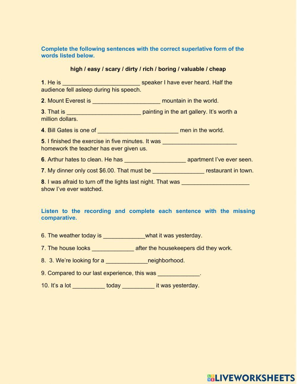 Examen comparativos y superlativos V2