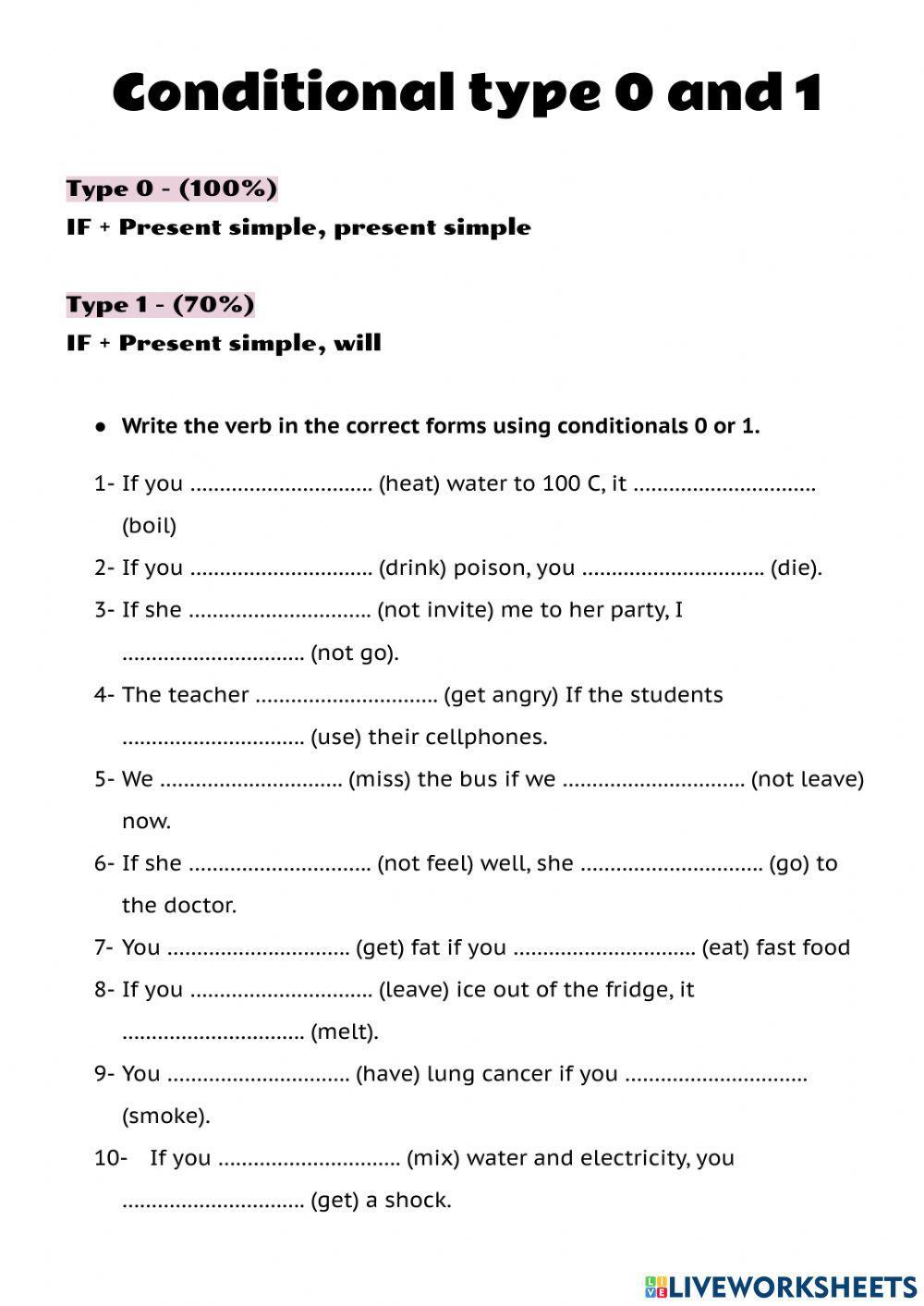 Conditional Sentences - Type 0 1, PDF, Water