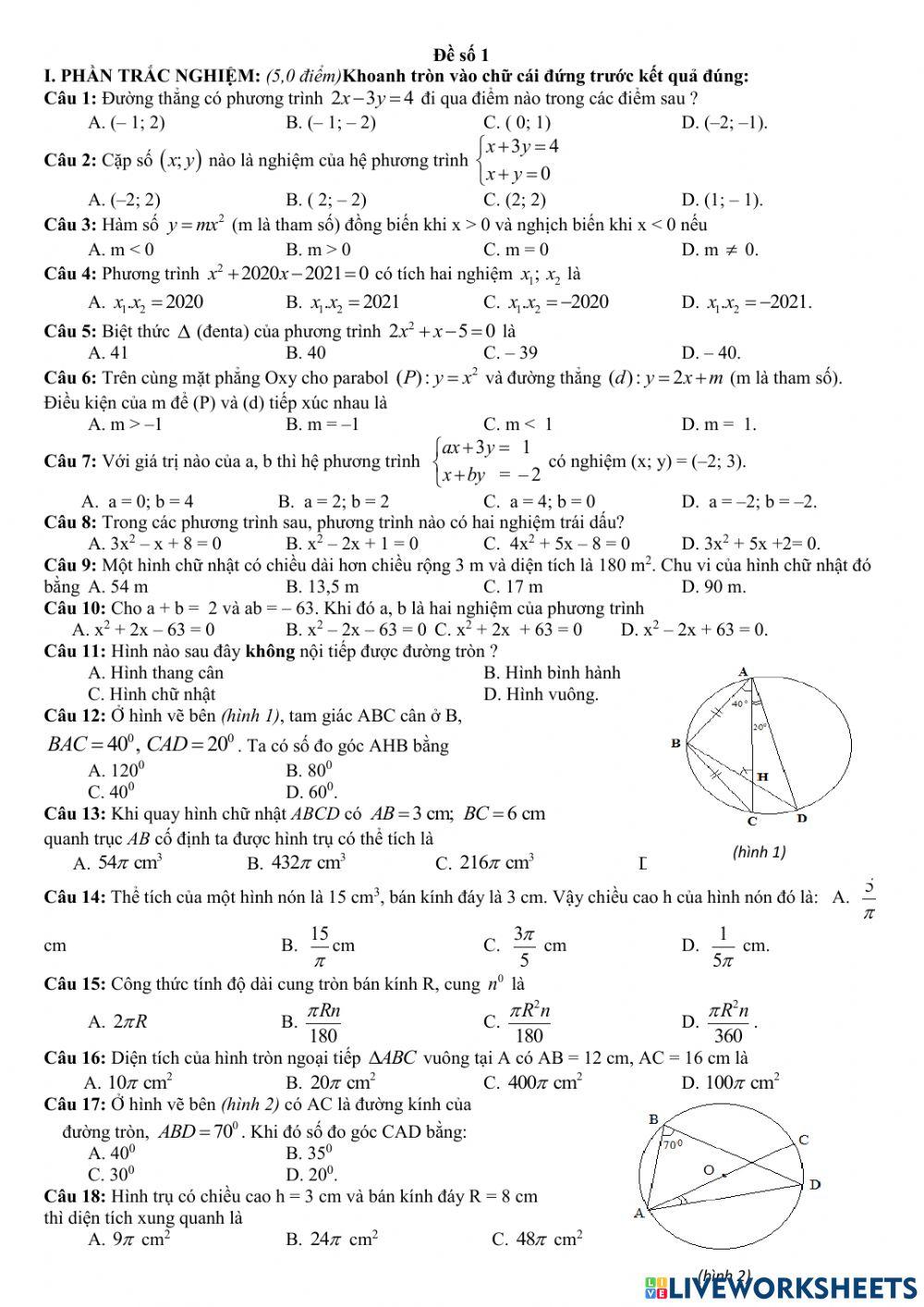 Kiểm tra HK2 Toán 9