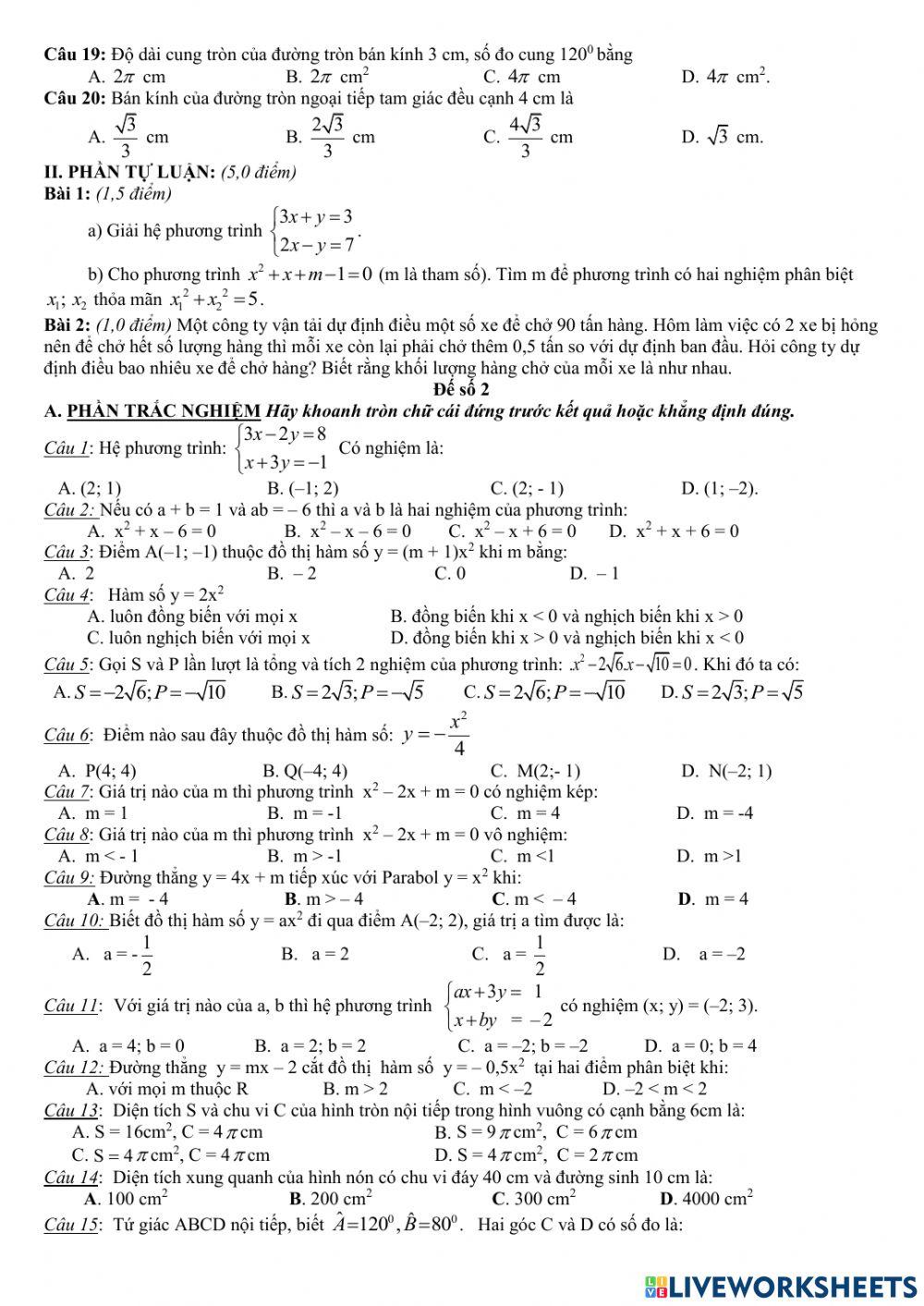 Kiểm tra HK2 Toán 9