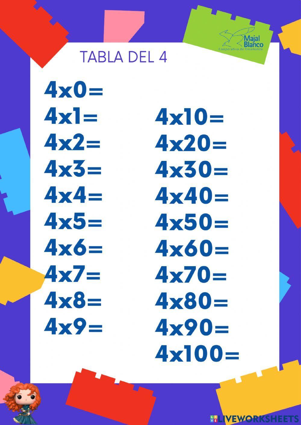 Tabla del 4 extendida