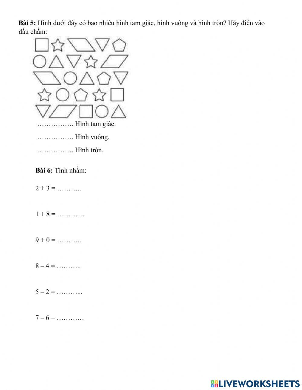 Phiếu bài tập toán