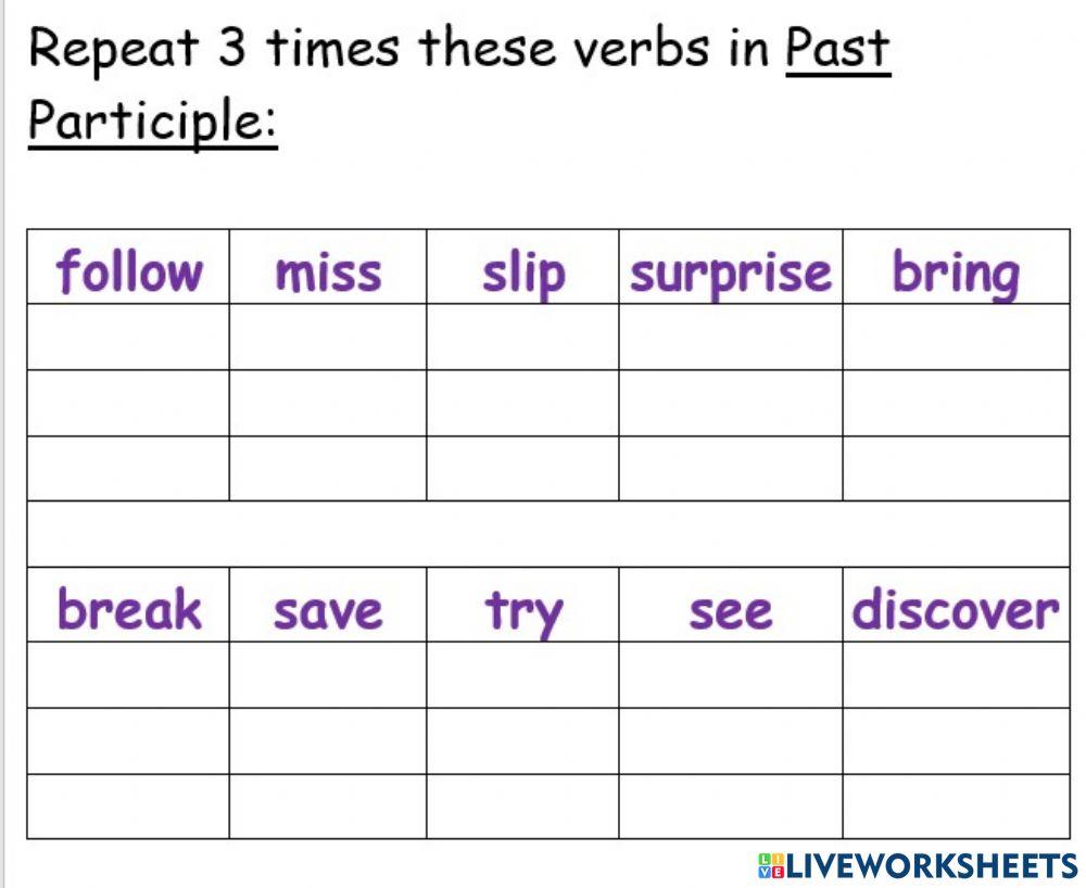 HW MAY 2nd PAST PARTICIPLE
