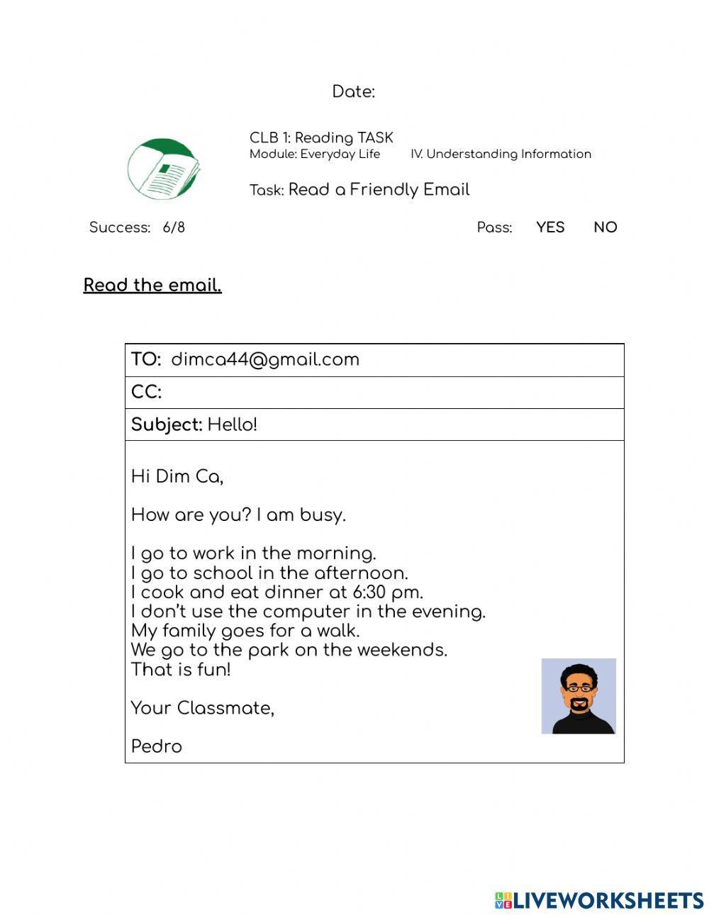 CLB 1: Reading Friendly Email TASK