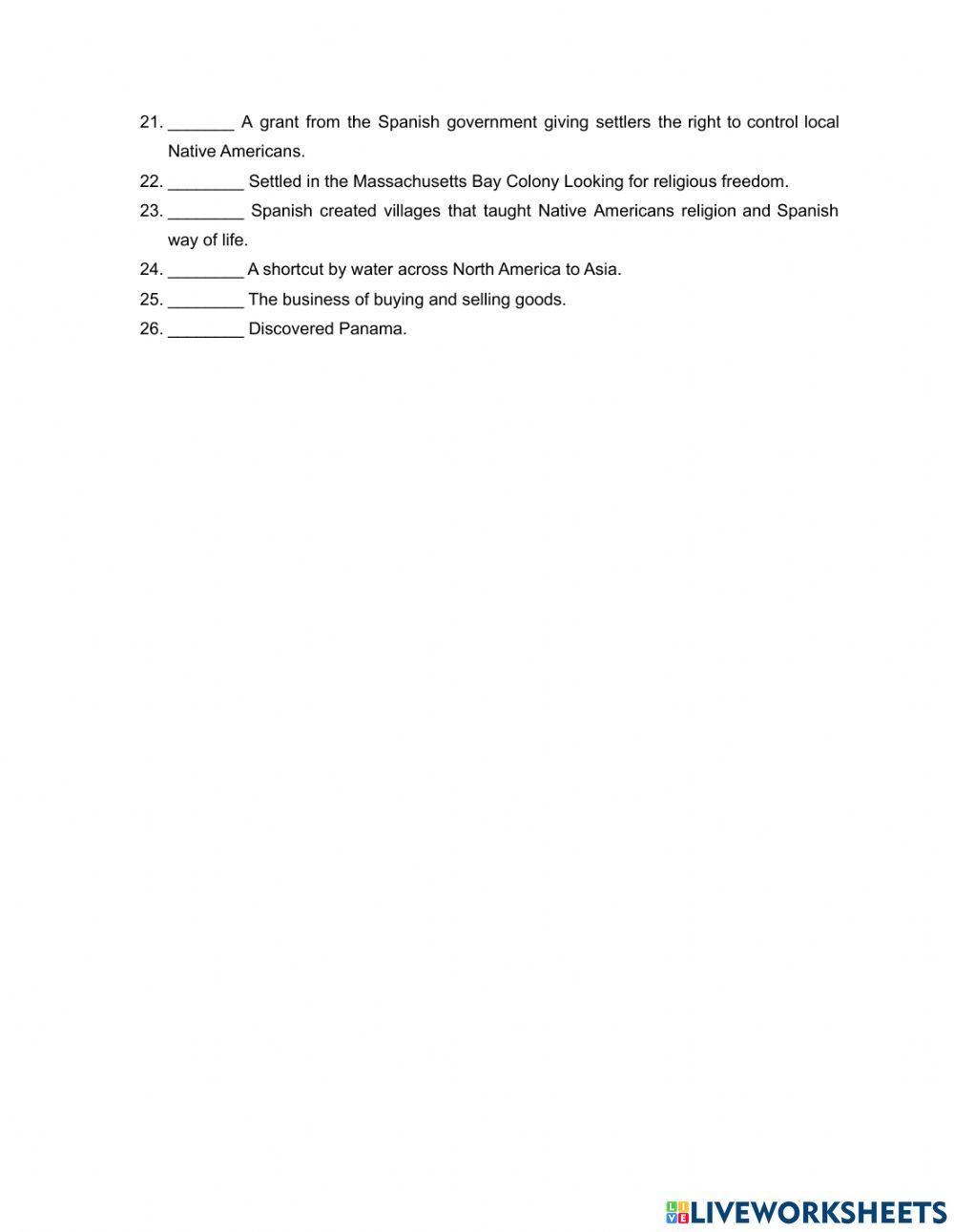 The Age of Exploration and Colonization Practice