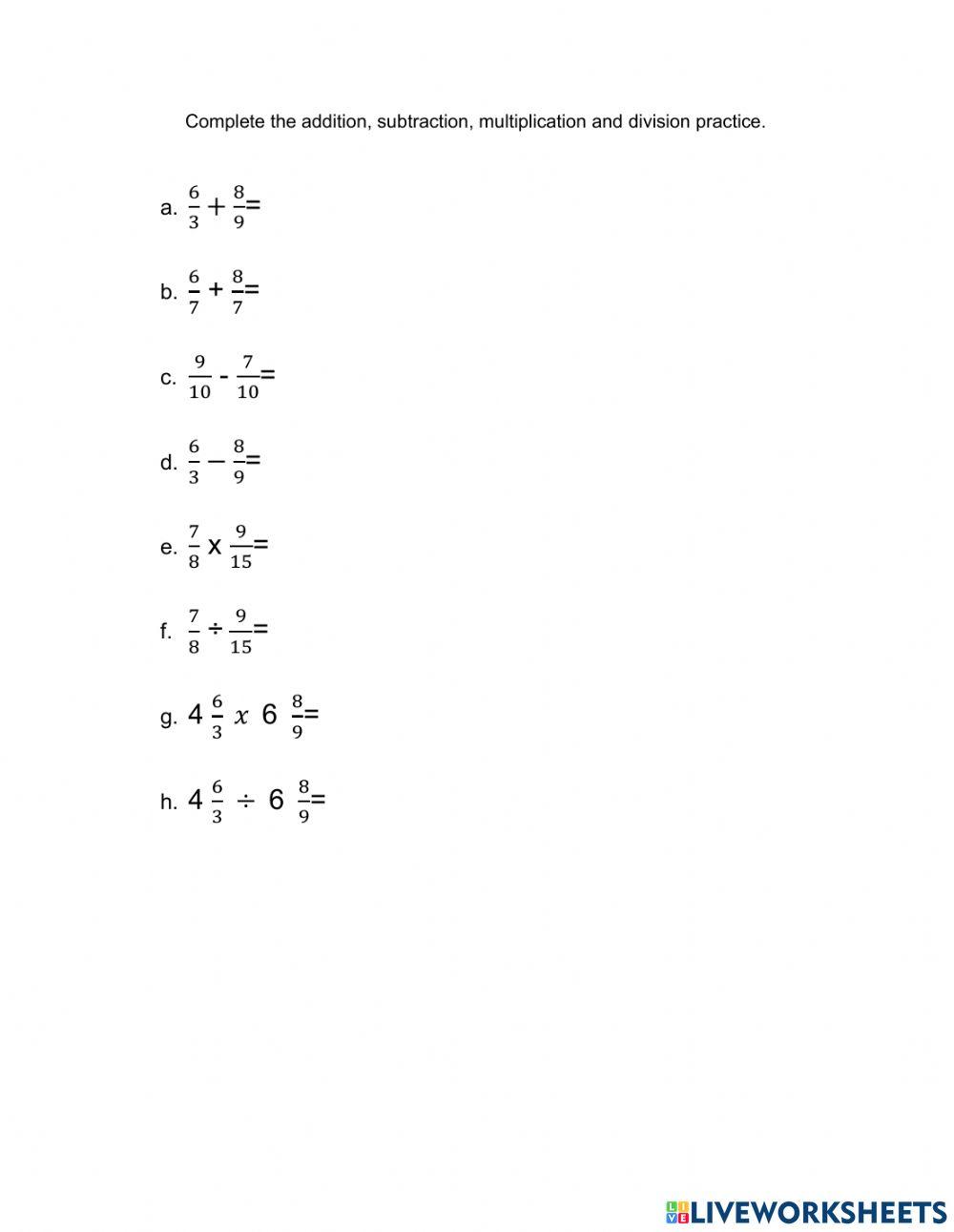 Fractions online exercise for 6th | Live Worksheets