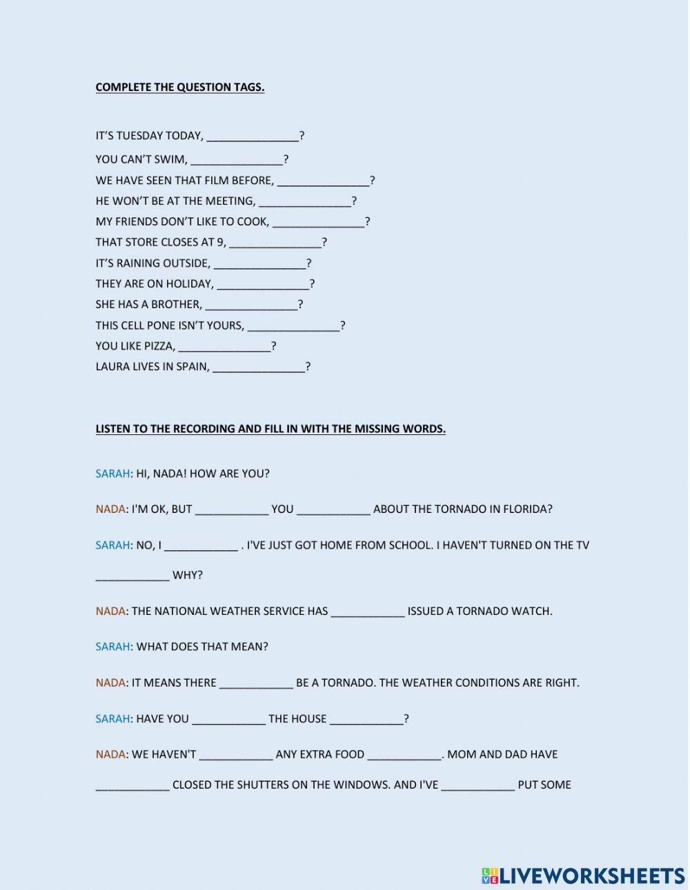 EXAMEN PRESENT PERFECT QUESTION TAGS ALREADY, YET, JUST, EVER