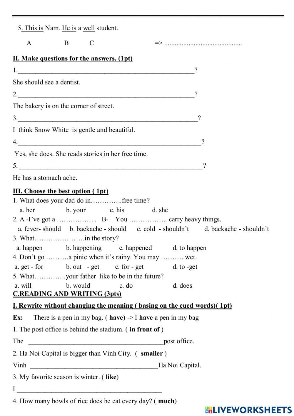 Placement test - khoi 5- level 2