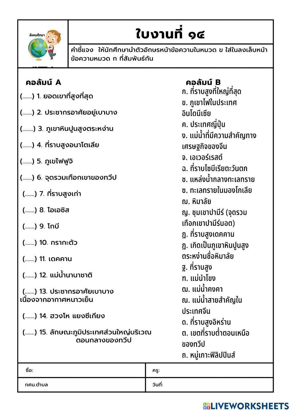 ใบงานที่ 14 วิชาสังคมศึกษา