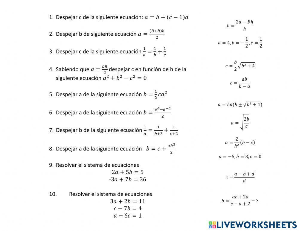 FILA A Despeje de formulas