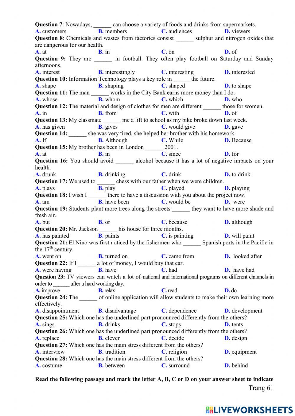 Grade 10 entrance exam