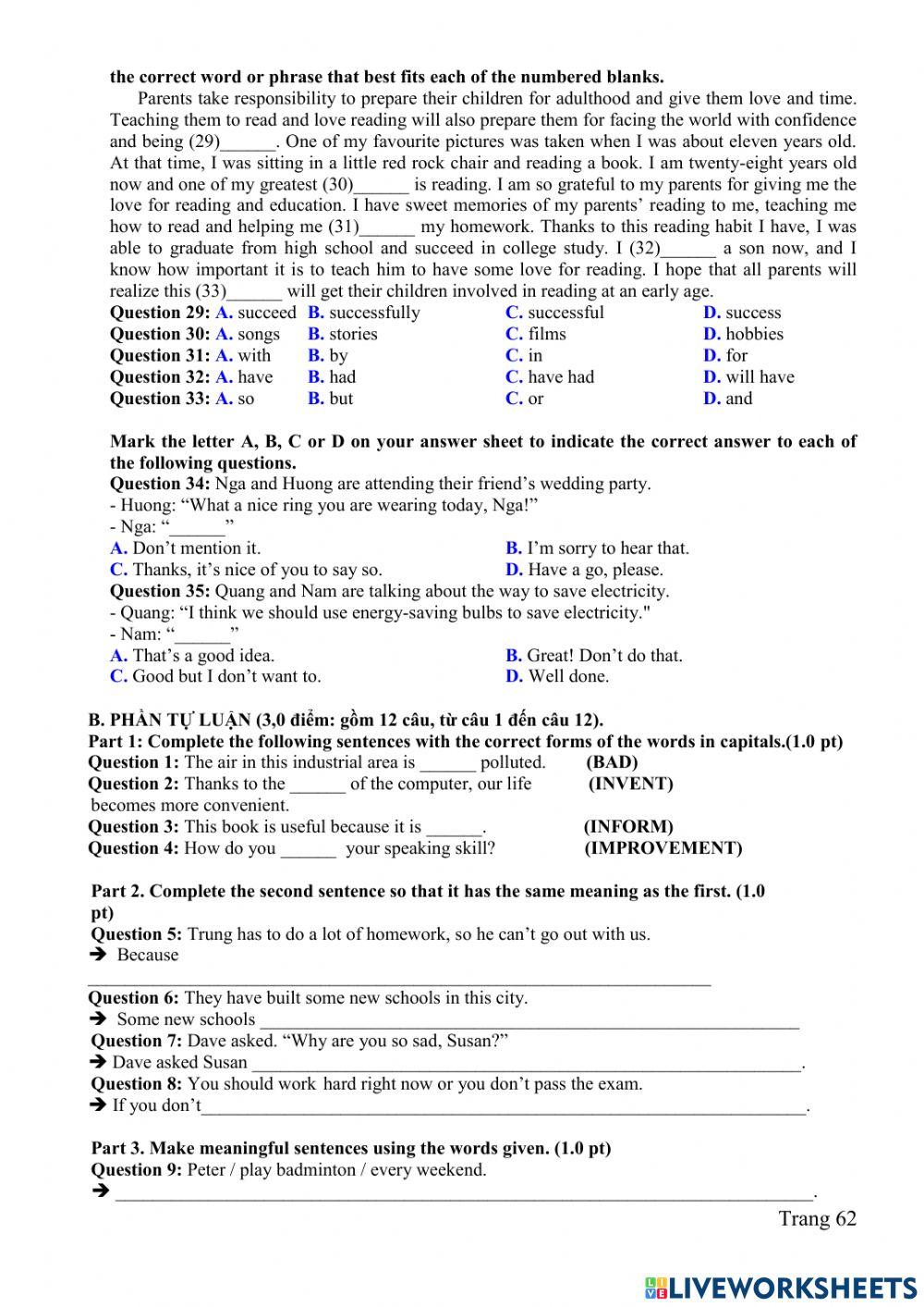 Grade 10 entrance exam