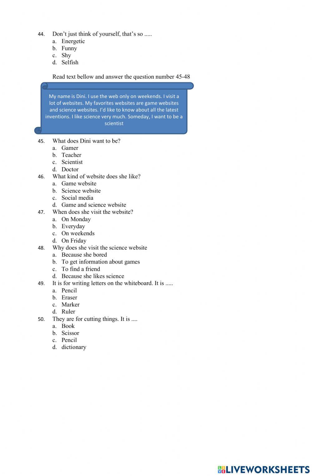 PAT Bahasa Inggris Kelas VII