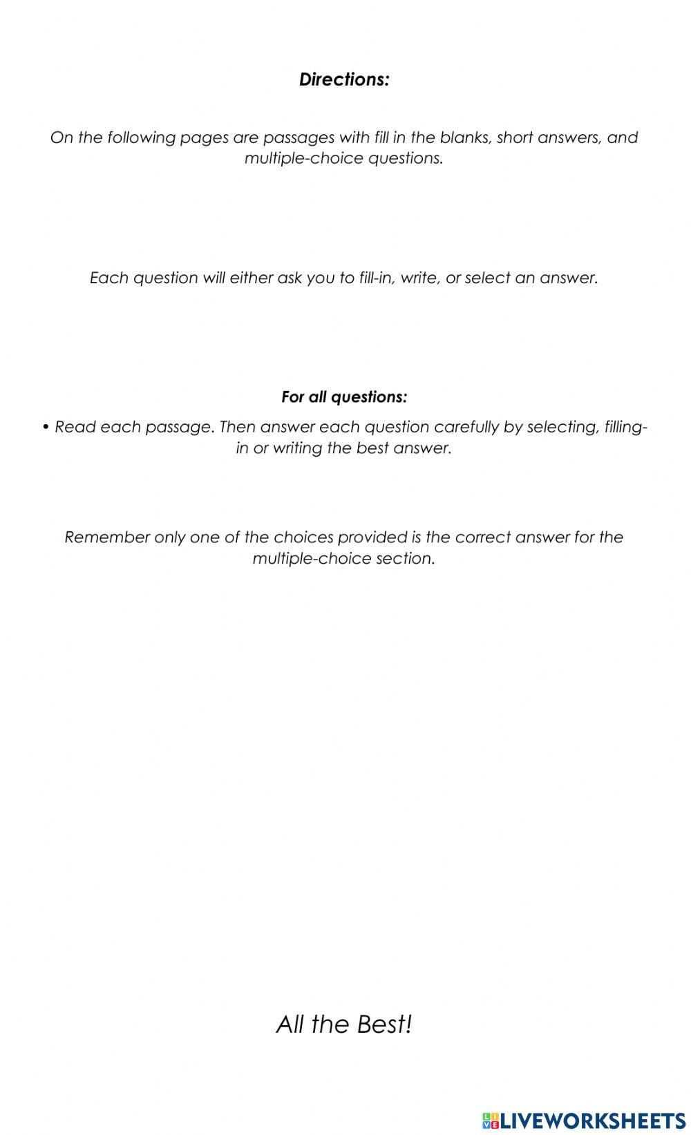 Reading Comprehension Summer Exams 2022