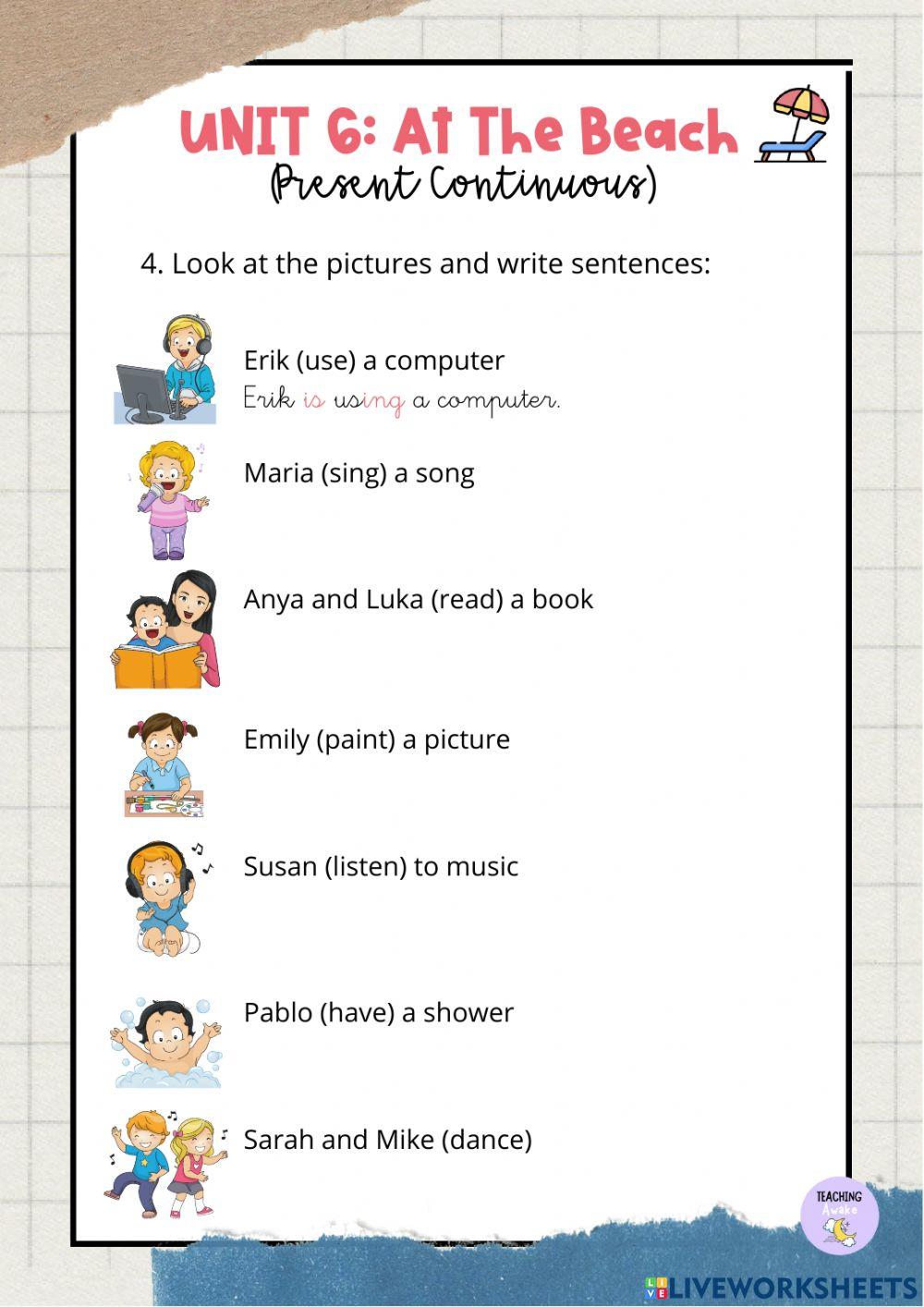 At the beach (Present Continuous)