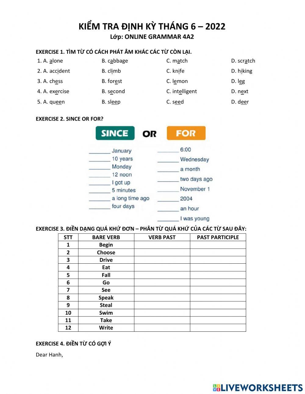 Monthly test June 2022 GRAMMAR 4A2
