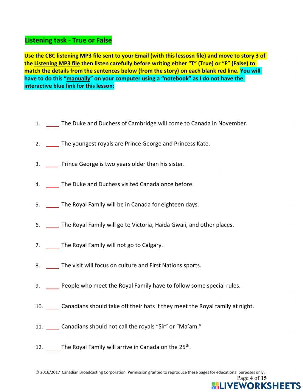 Story 3 – Canada Prepares for Second Royal Visit online exercise for ...