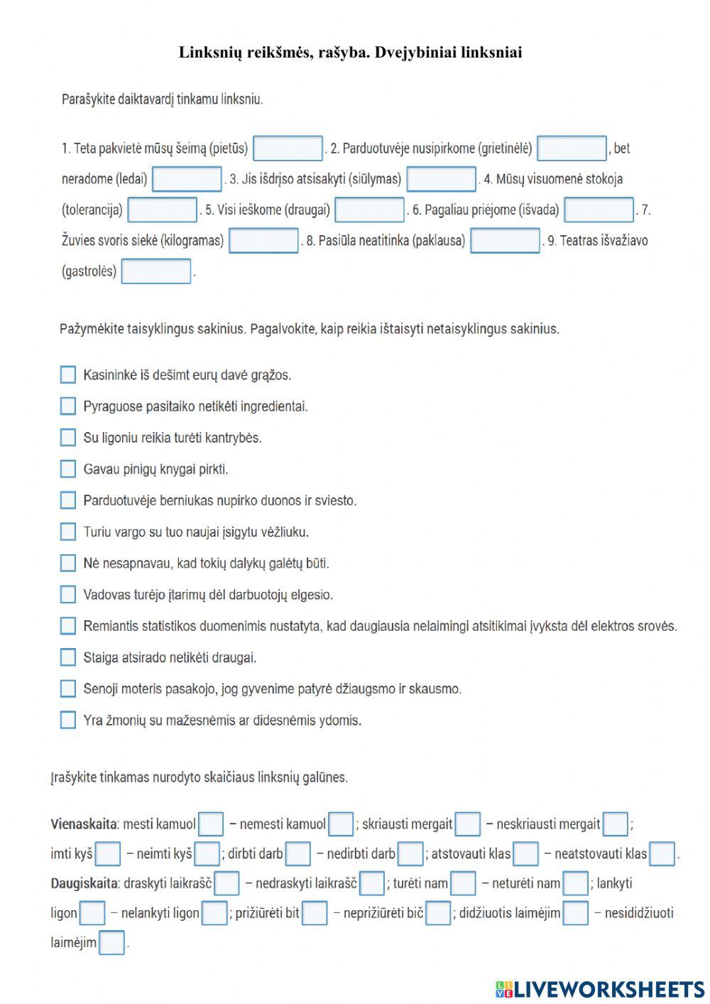Linksnių reikšmės, rašyba. Dvejybiniai linksniai (1)