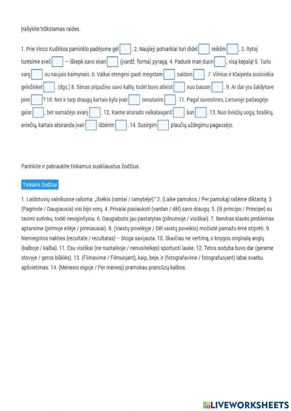Linksnių reikšmės, rašyba. Dvejybiniai linksniai (1)