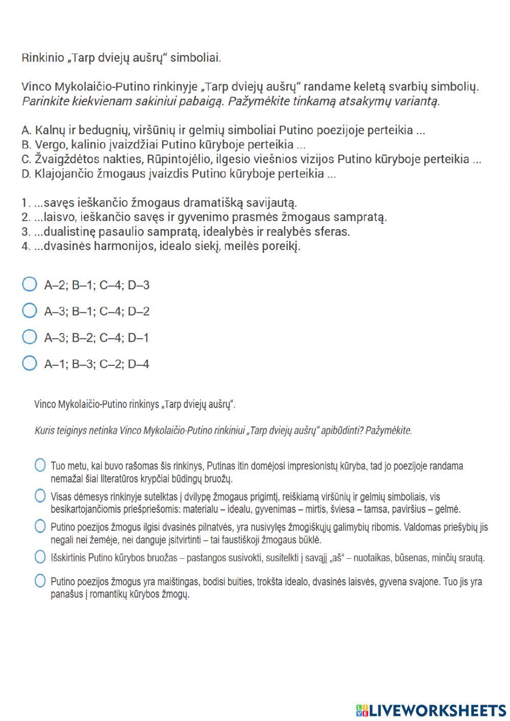 XX a. vidurio modernioji literatūra. Vincas Mykolaitis-Putinas