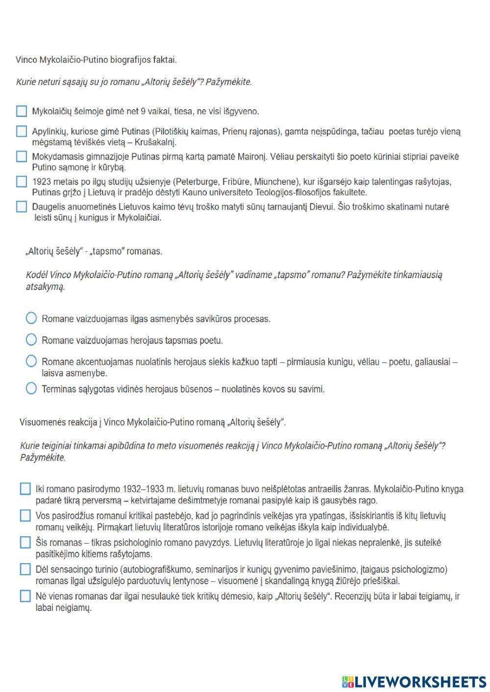 XX a. vidurio modernioji literatūra. Vincas Mykolaitis-Putinas