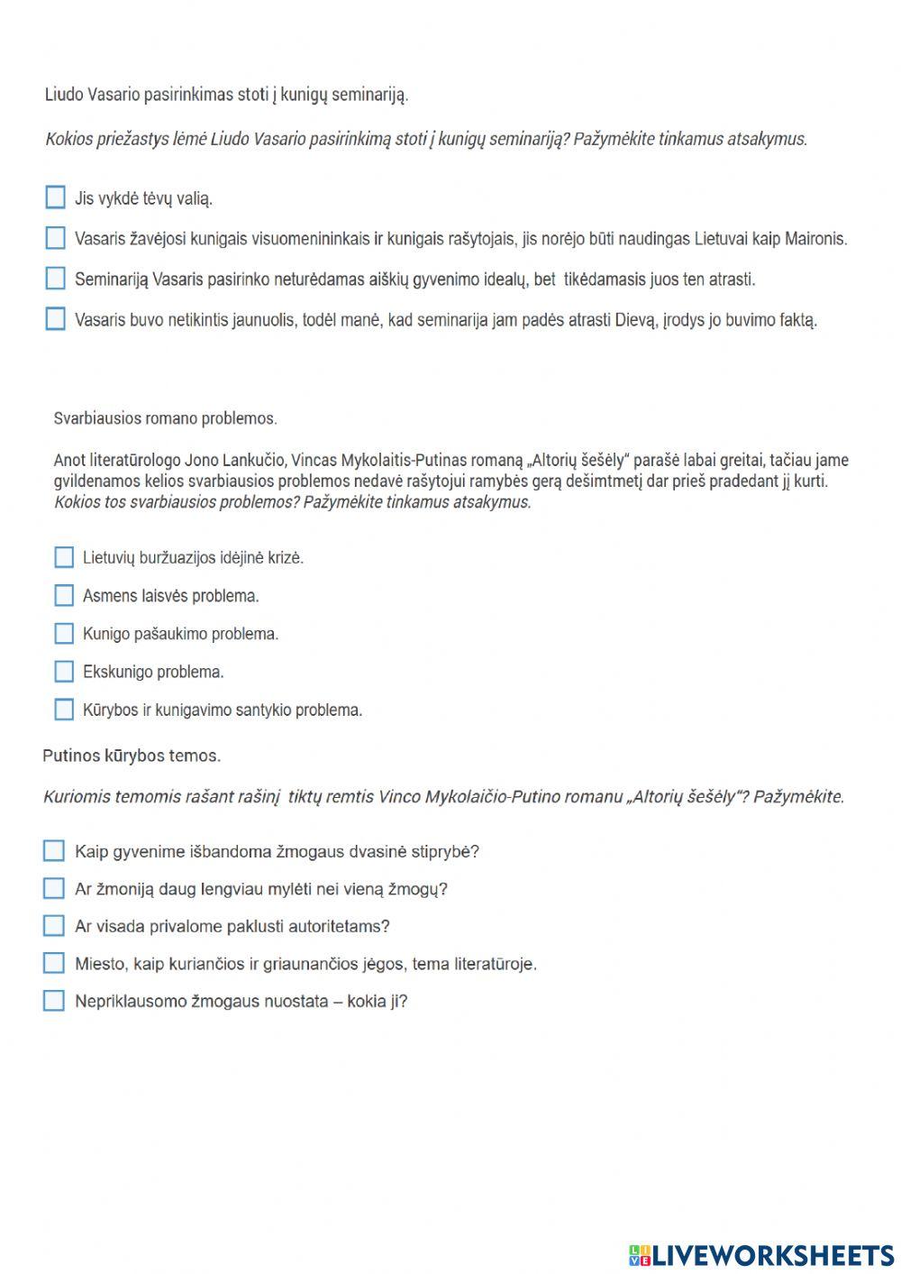 XX a. vidurio modernioji literatūra. Vincas Mykolaitis-Putinas