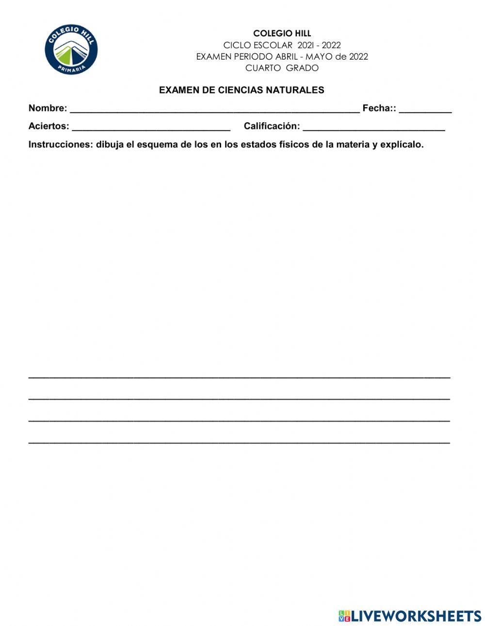 Examen ciencias naturales