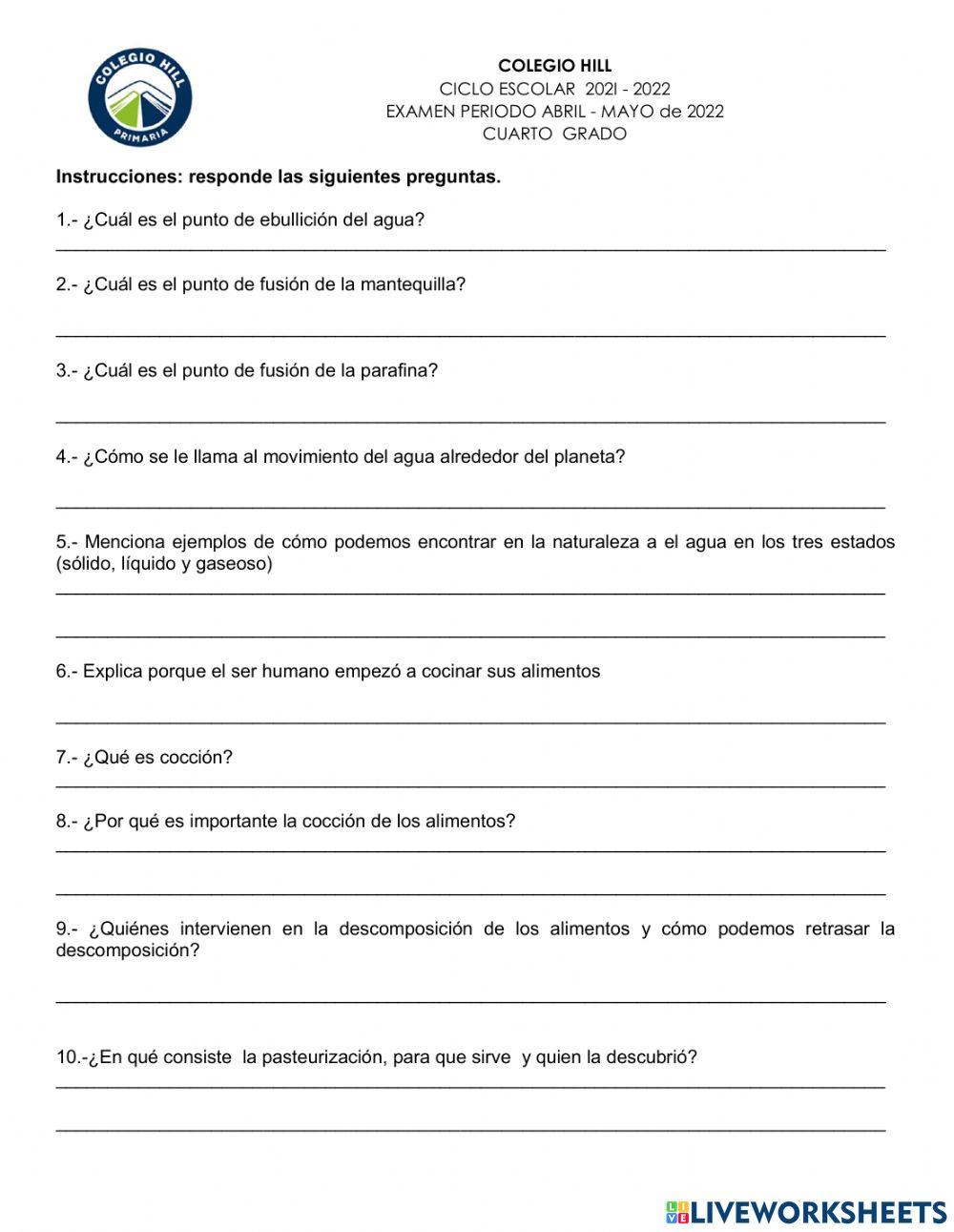 Examen ciencias naturales