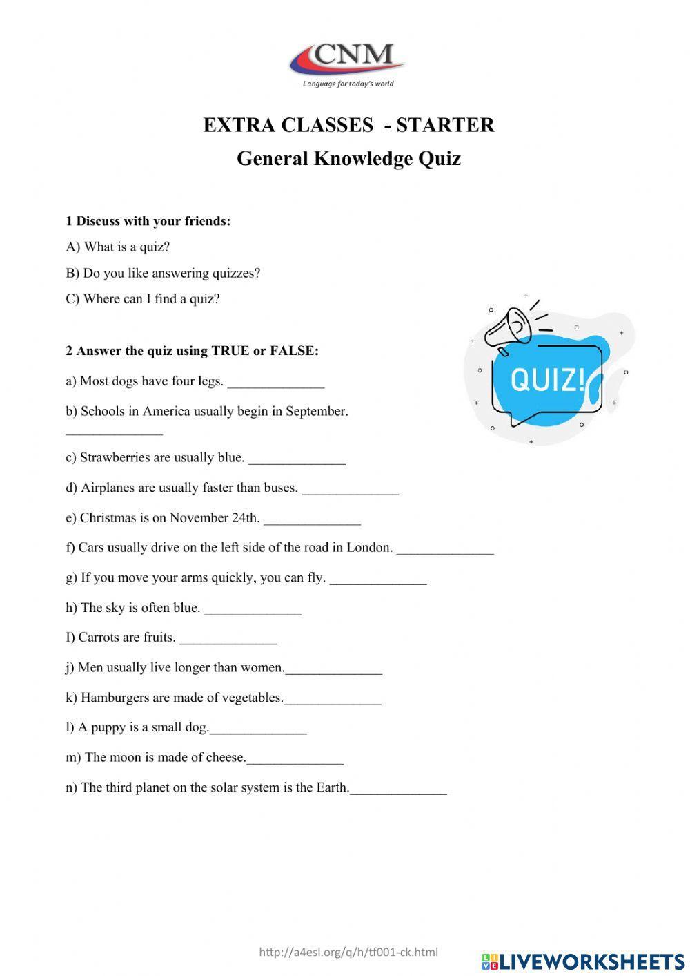 General Knowledge quiz - starter