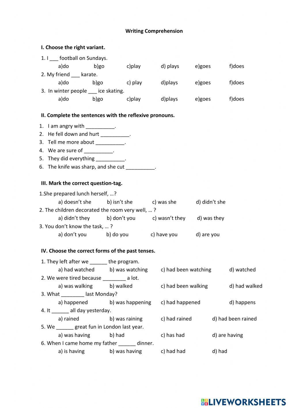 Writing Comprehension 7th form