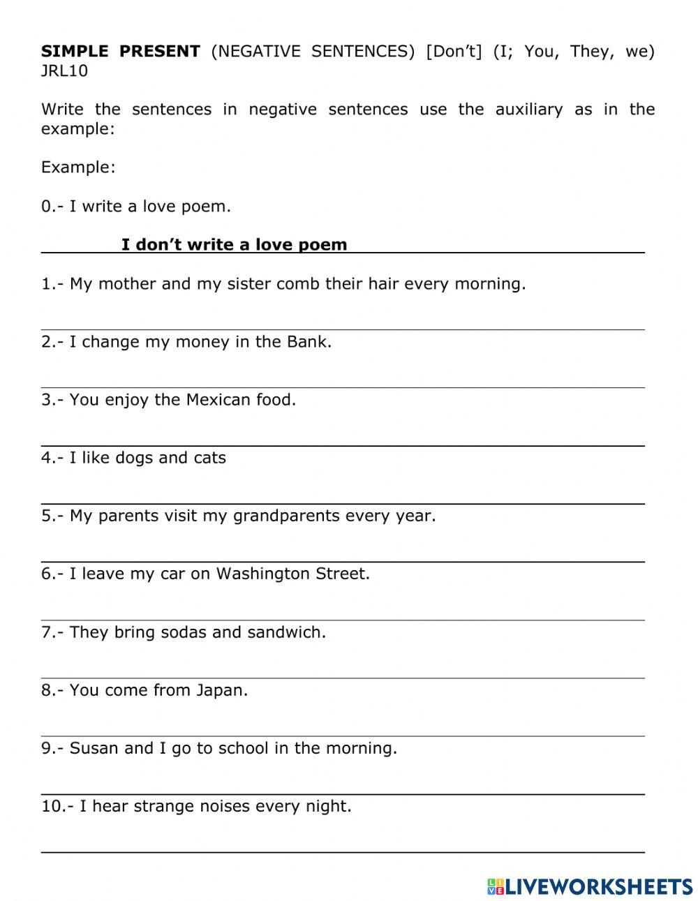 002 Simple Present (negative) worksheet Live Worksheets