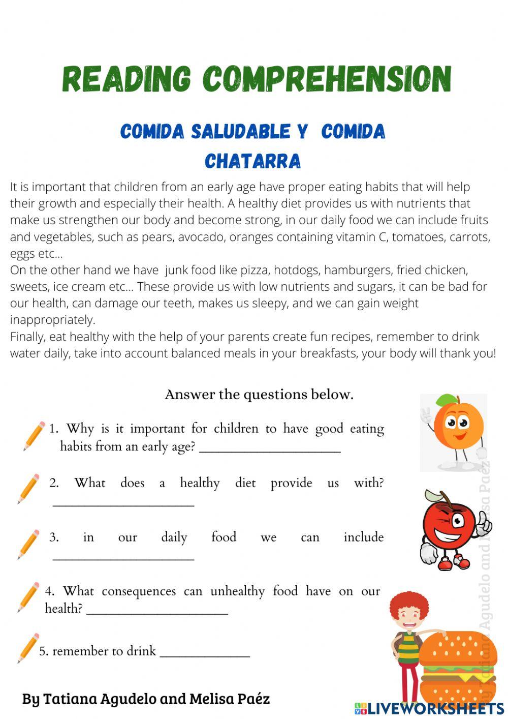 Healthy and junk  food  worksheet