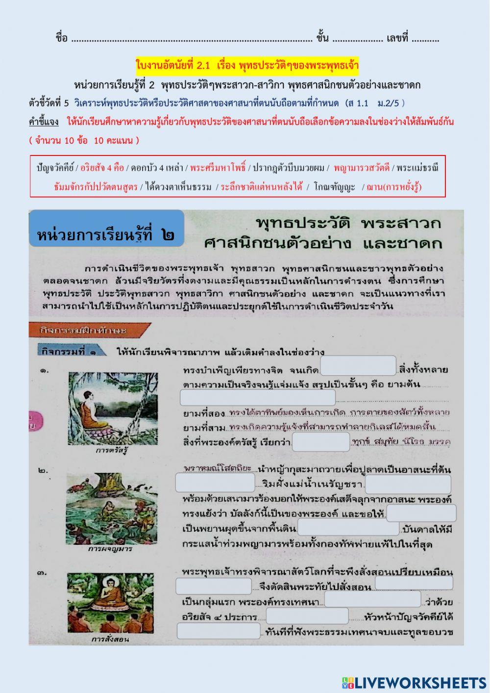 ใบงานอัตนัยที่2.1 ประวัติของพระพุทธเจ้า