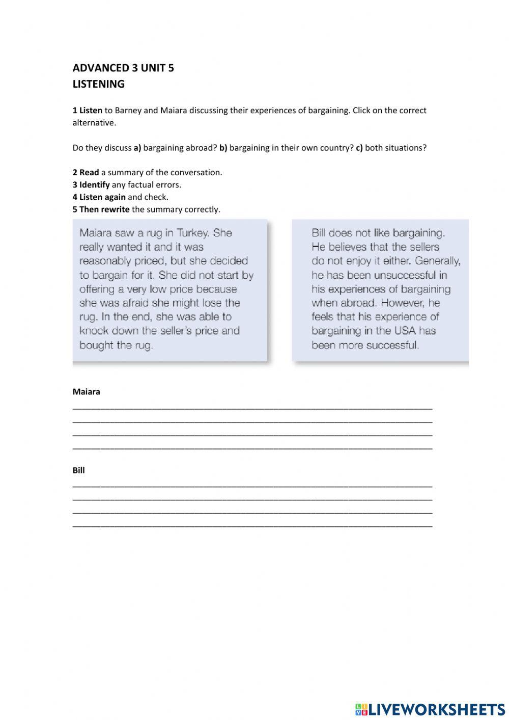 Barganing experiences