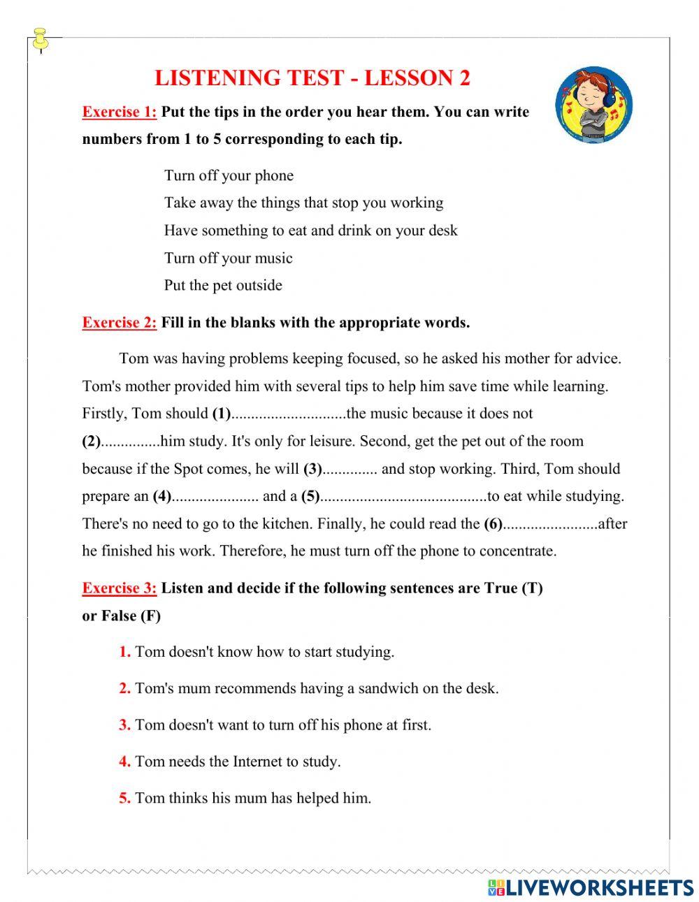 Listening test - lesson 2