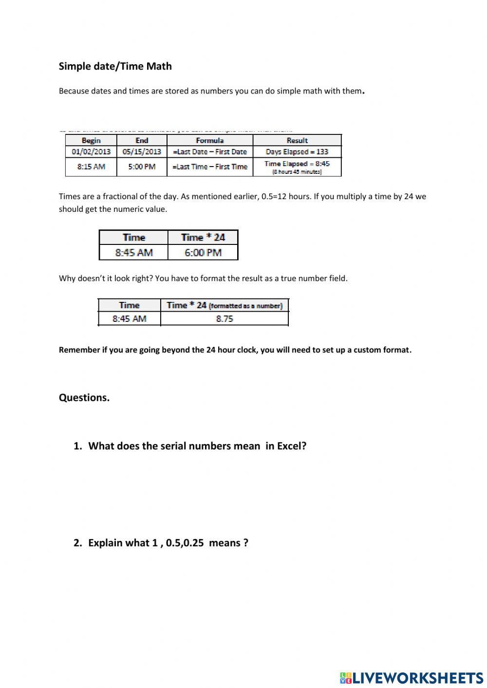 Lesson 1 Dates and Times in Excel