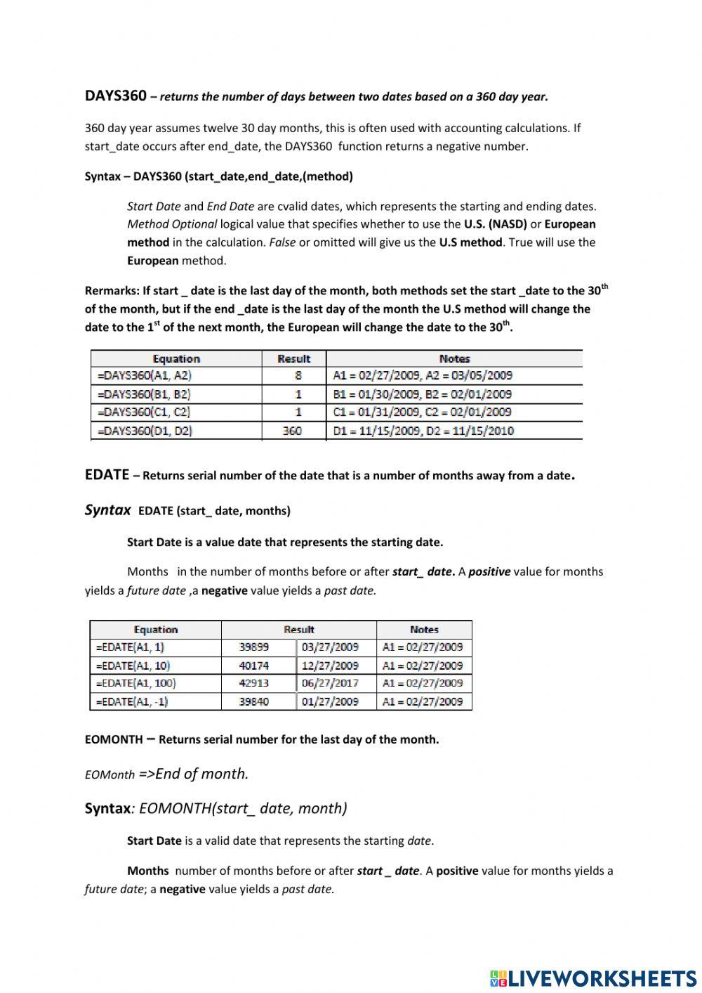 Lesson 2 Date Functions in Excel