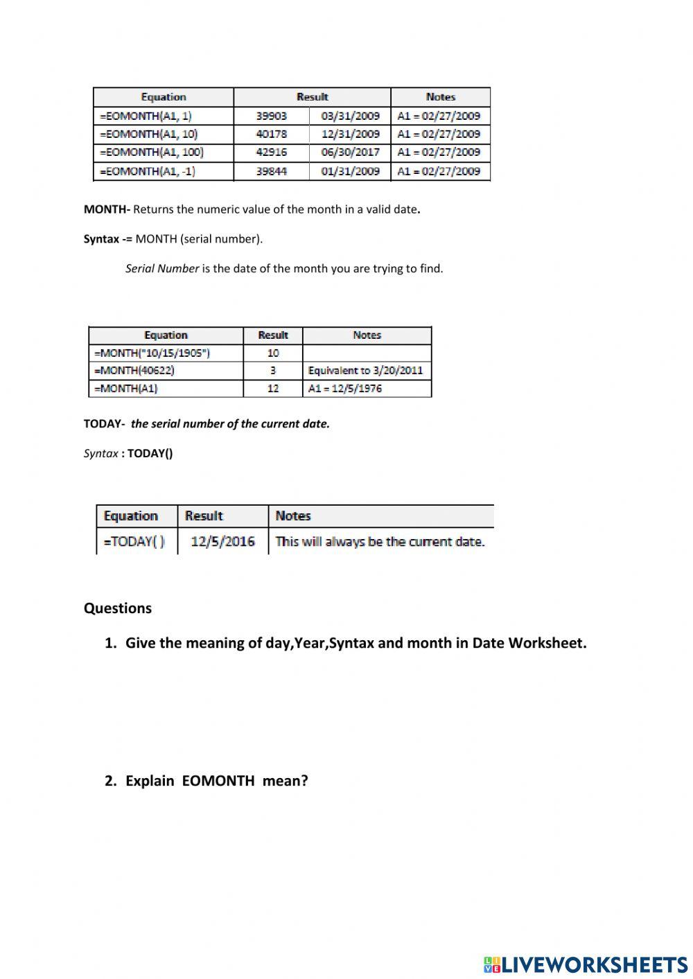 Lesson 2 Date Functions in Excel