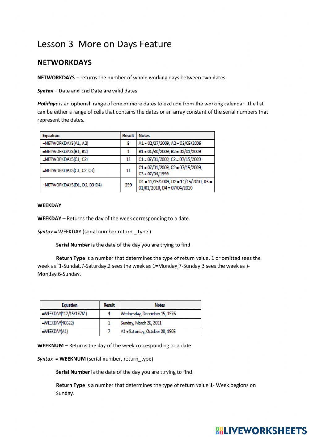 Lesson 3 More on Days Feature