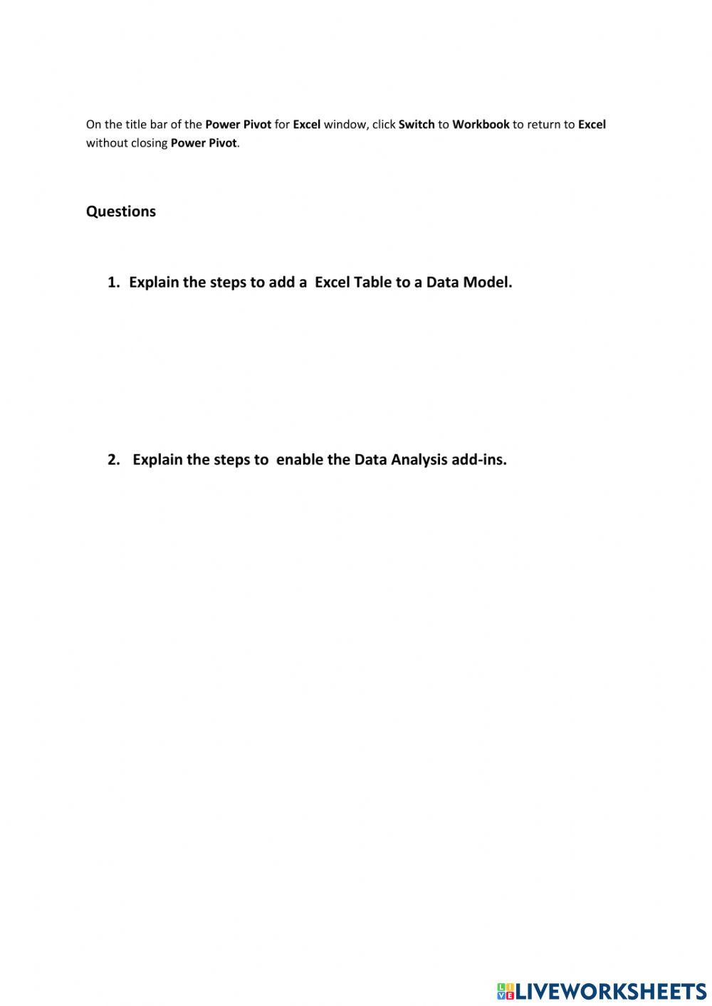 Lesson 1 Enabling the Data Analysis Add ins