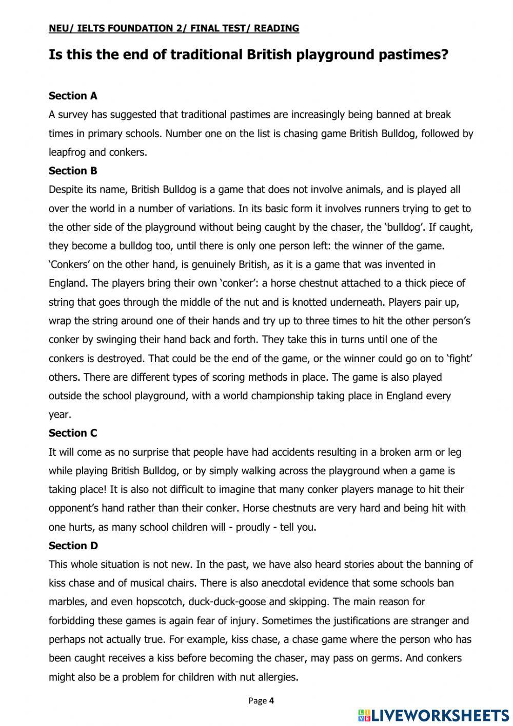 Ielts f2 final reading test