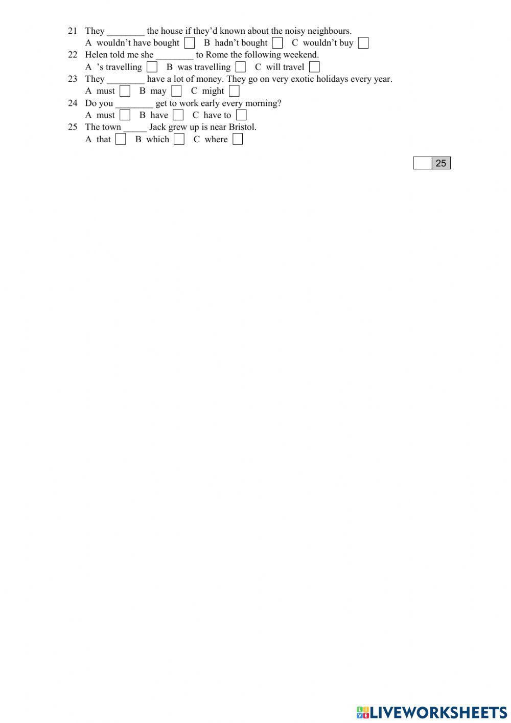 Entry test: Upper-Intermediate Grammar