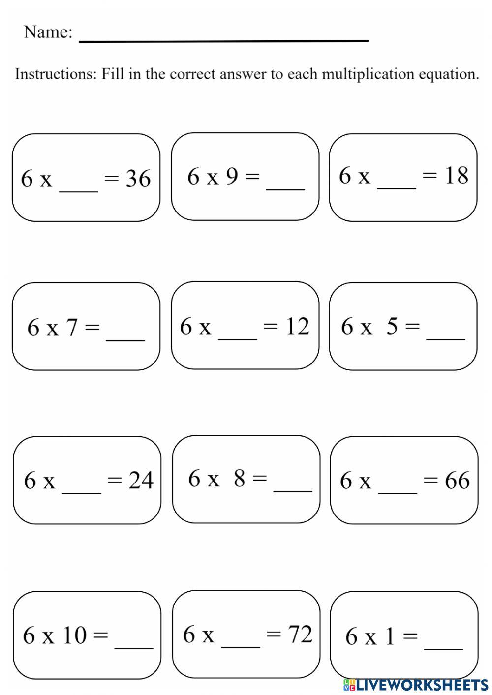 Times Table Fill In