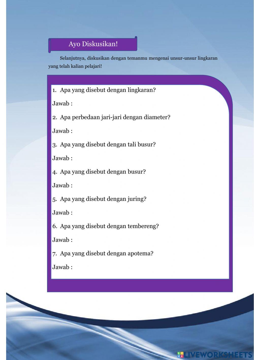Elektronik Lembar Kerja Peserta Didik 1 ' Mengenal Lingkaran dan Unsur-unsur di dalamnya'