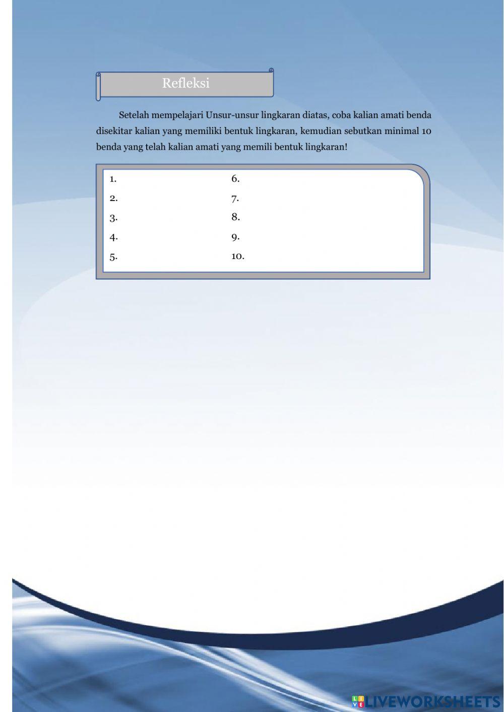 Elektronik Lembar Kerja Peserta Didik 1 ' Mengenal Lingkaran dan Unsur-unsur di dalamnya'