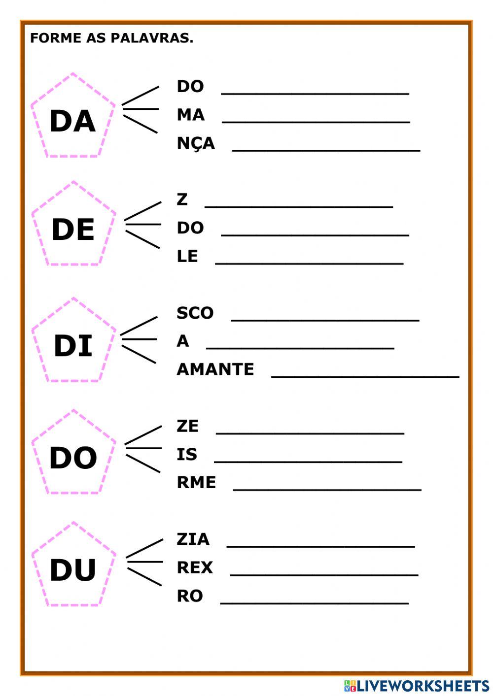 Formando palavras com: b, c, d.