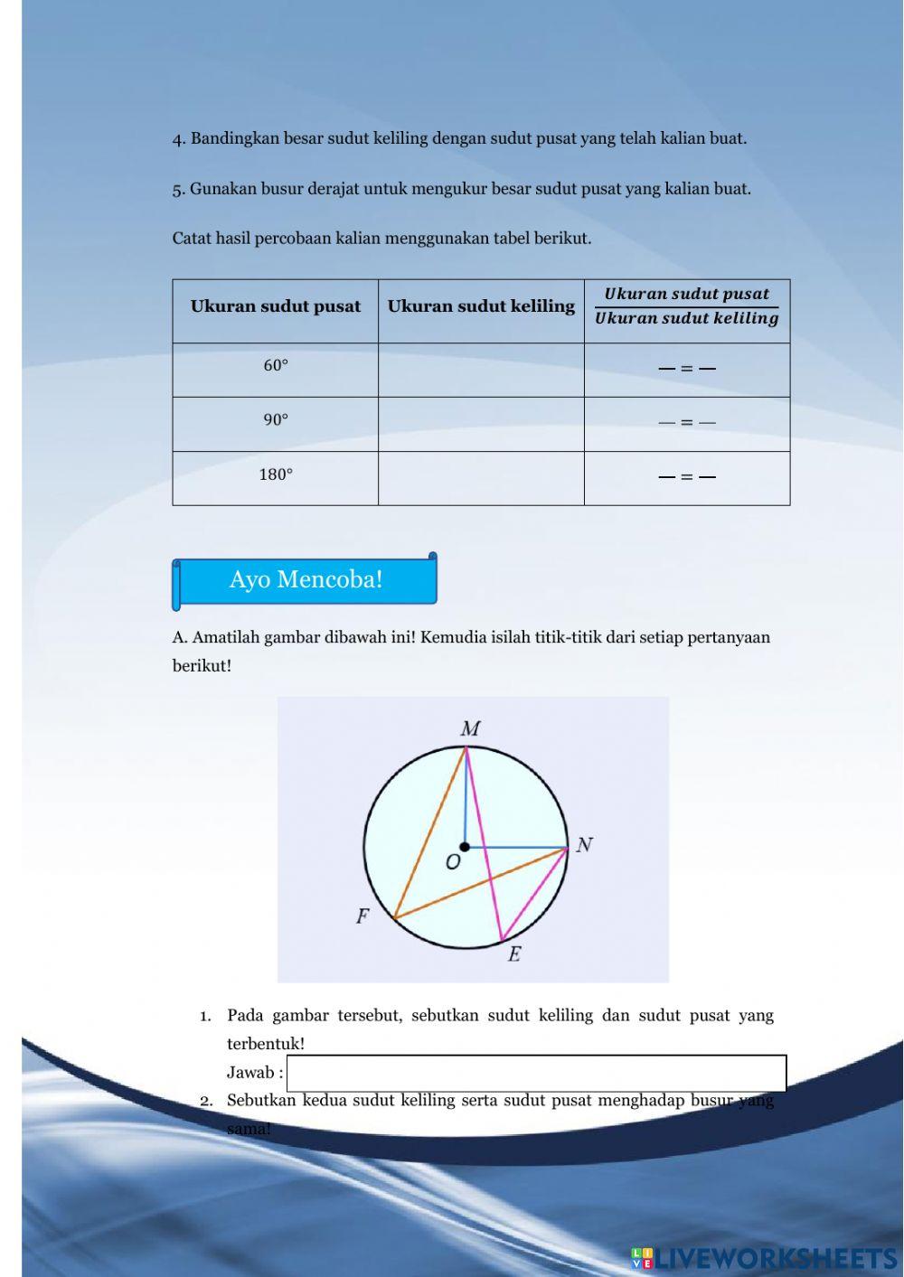 Elektronik Lembar Kerja Peserta Didik 3 'Sudut Pusat dan Sudut Keliling Lingkaran'