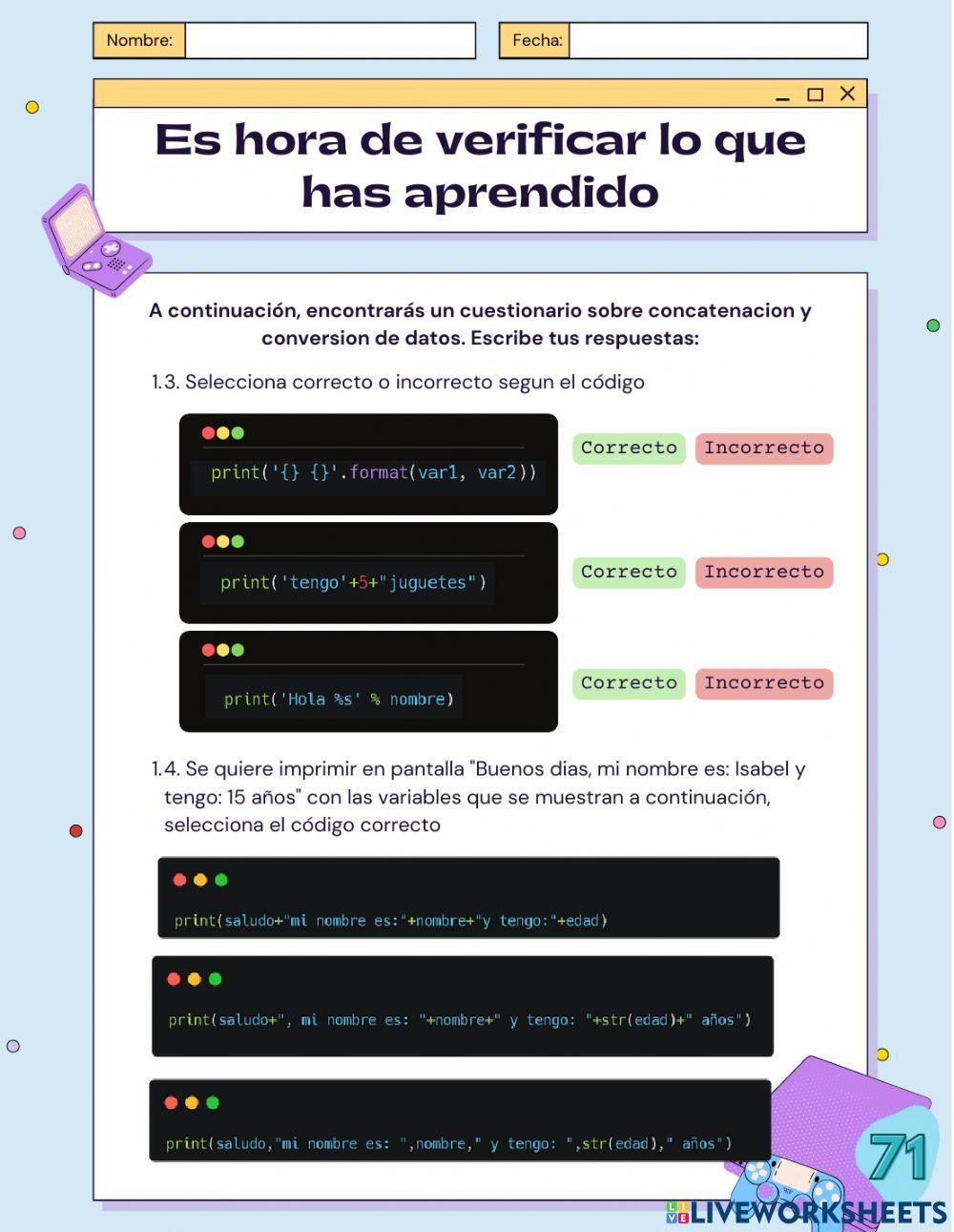 Ejercicio Python -Variables, datos, conversión y concatenación