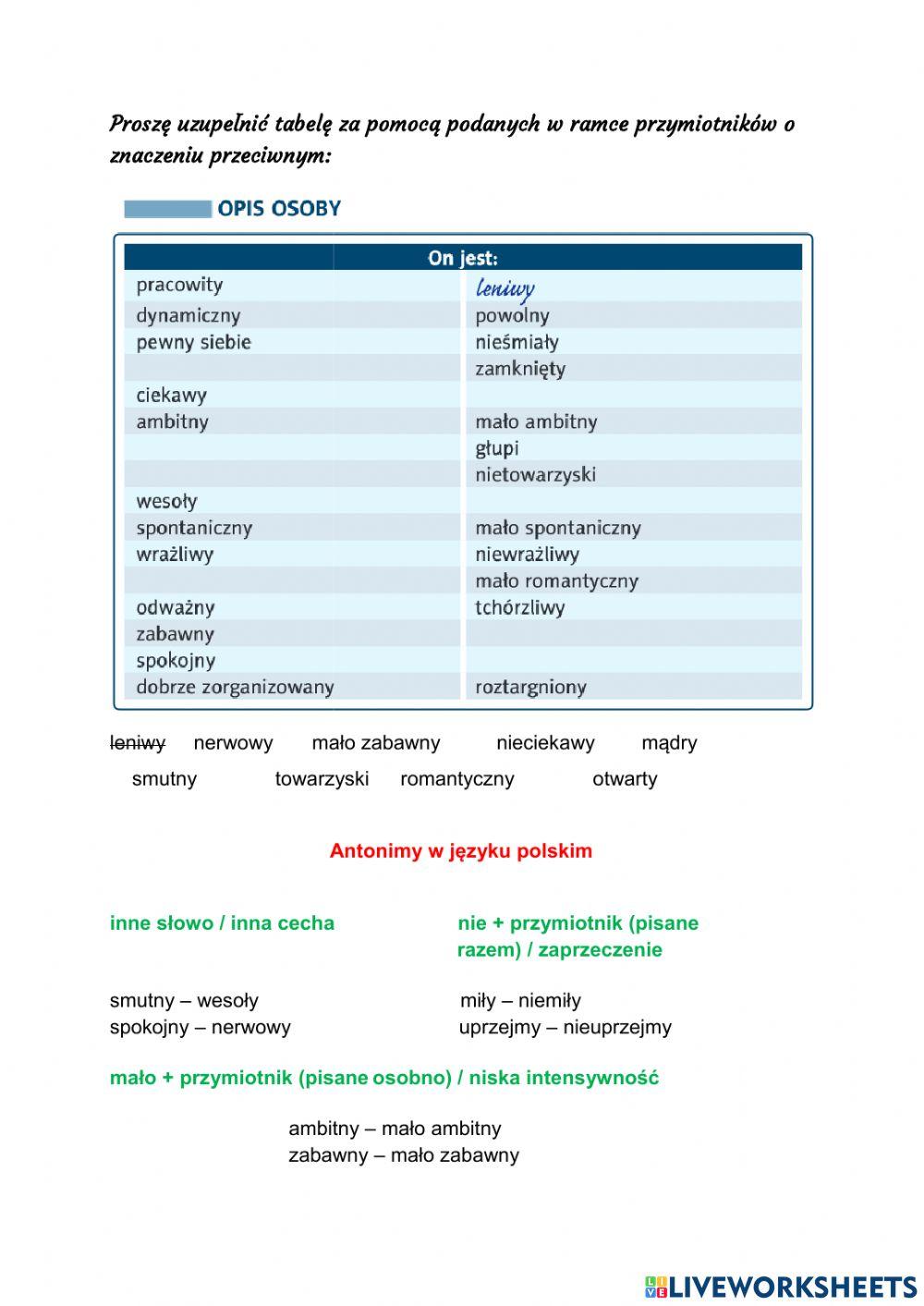 Antonimy przmiotników
