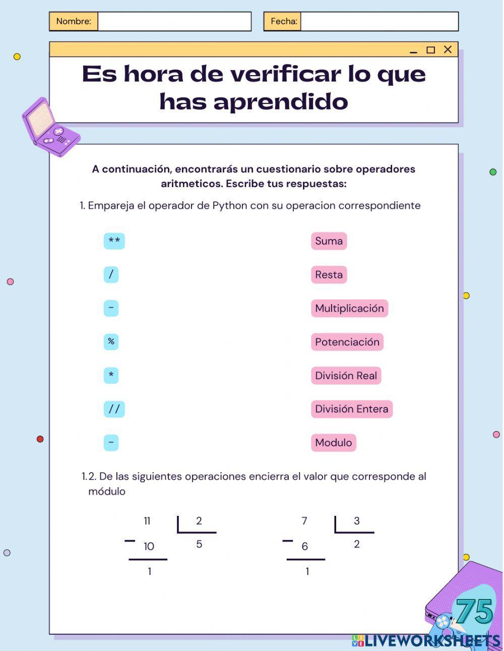 Ejercicios Python - Operadores aritméticos, digitales y lógicos